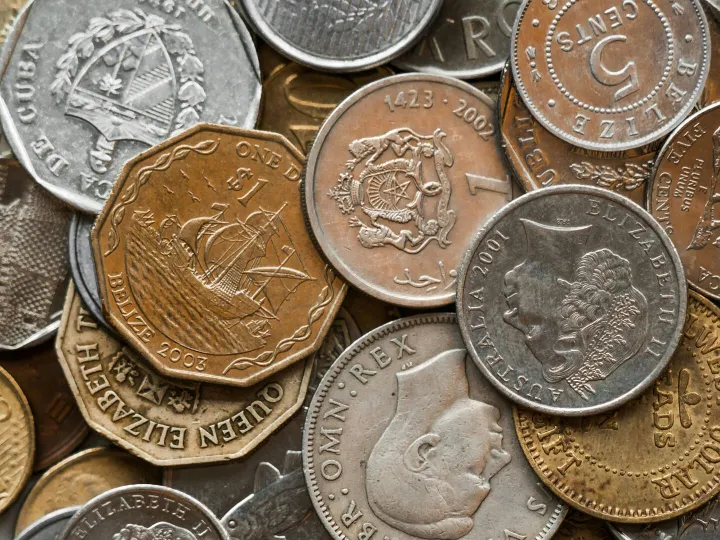 High-resolution close-up of various international