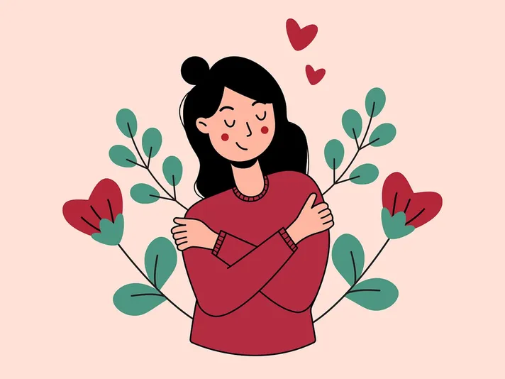 Woman, self love, love, hug, self esteem, cute