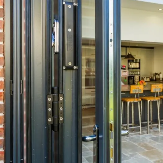 Aluminium bifold doors close up of mechanism