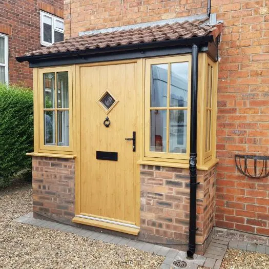 Porch door with gravel drive