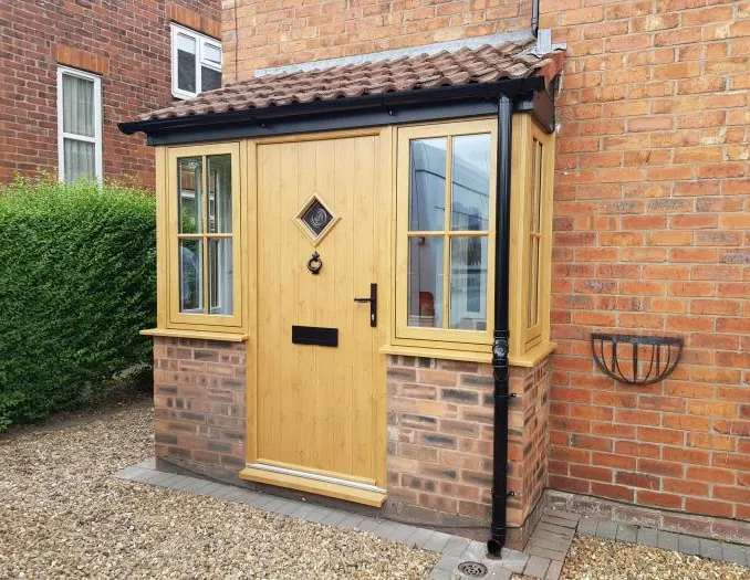Porch door with gravel drive