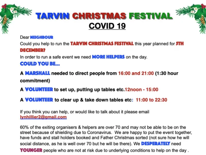 Tarvin Christmas Market Help Needed