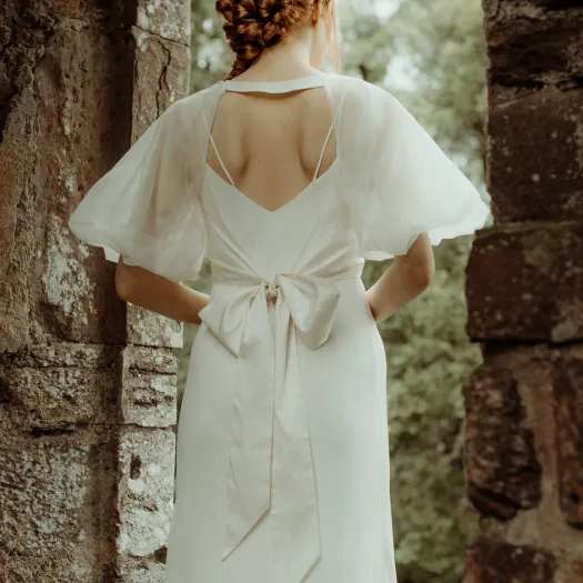 Organza puffball sleeves cut away back view P