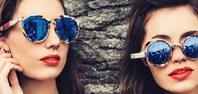 Two women wearing retro sunglasses
