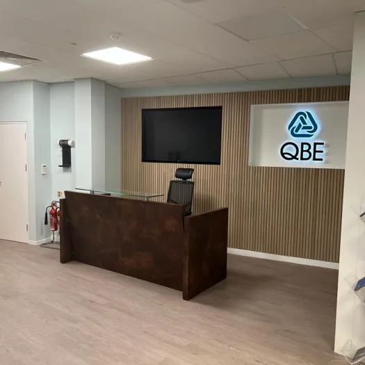 Approaching the new reception area at the QBE offices in Leeds