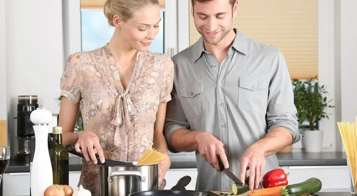 Woman, man, kitchen