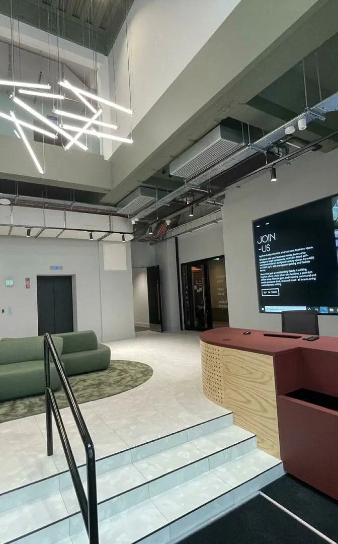Bright modern office seating area