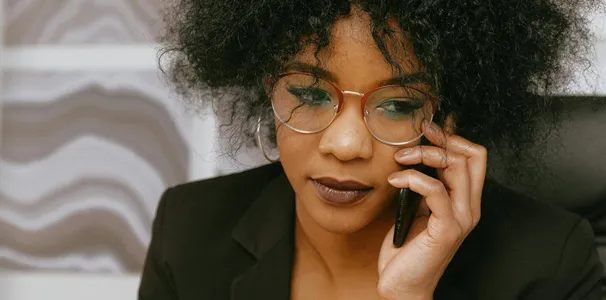 African American businesswoman in office, focused