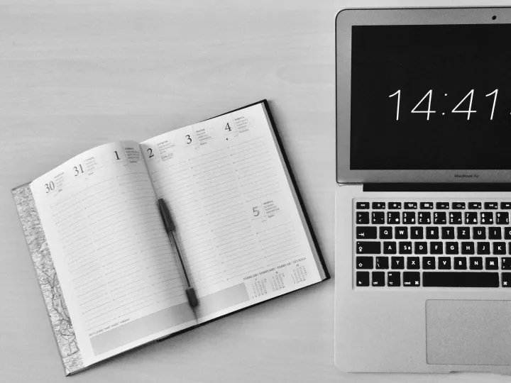Minimalist office workspace with a notebook and