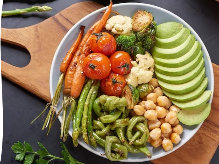 Vegetarian Buddha bowl with fresh vegetable salad