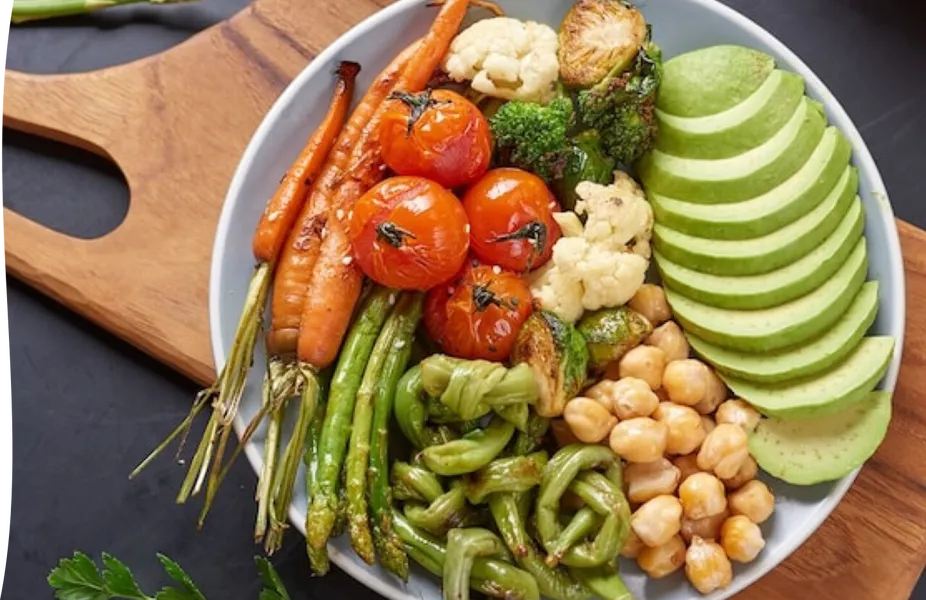 Vegetarian Buddha bowl with fresh vegetable salad