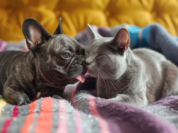 View of cats and dogs being friends