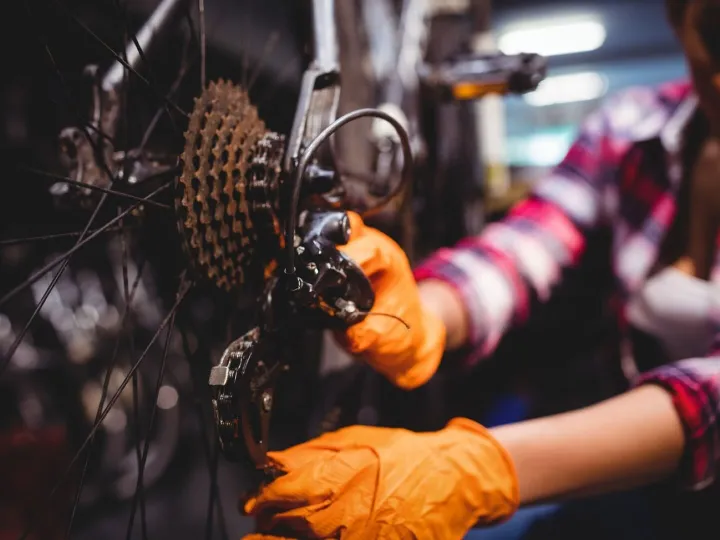 Mechanic repairing a bicycle