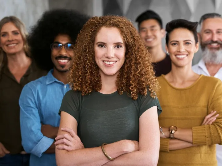 Creative employees and smile for portrait proud and people o