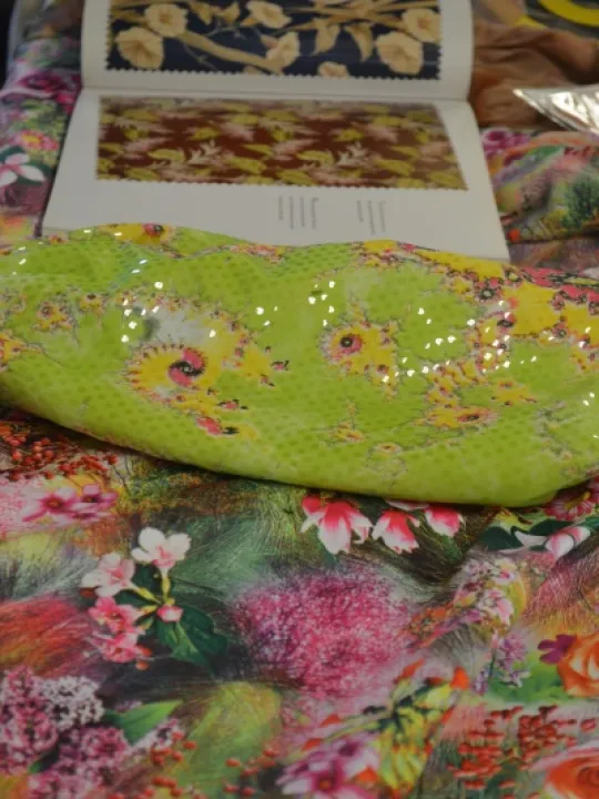 Claireabellas against sample fabrics