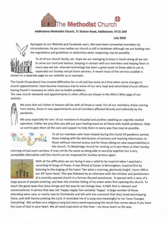 Church news &ndash;  July 2020