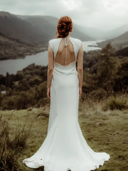 crepe gown back view with train P