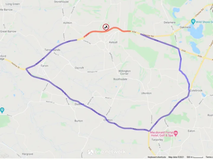 A54 Kelsall Bypass closure 19th Aug 2021