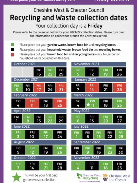 Bin Collection Dates Tarvin Oct21 – Nov22