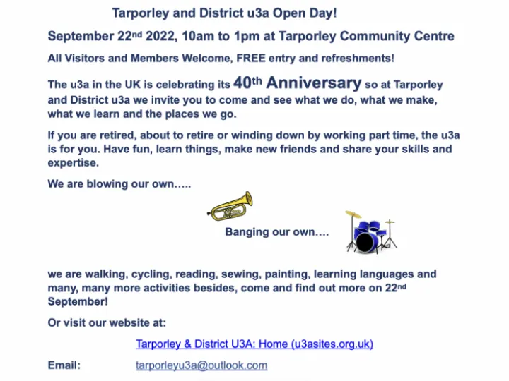 U3A Open Day Advertisement