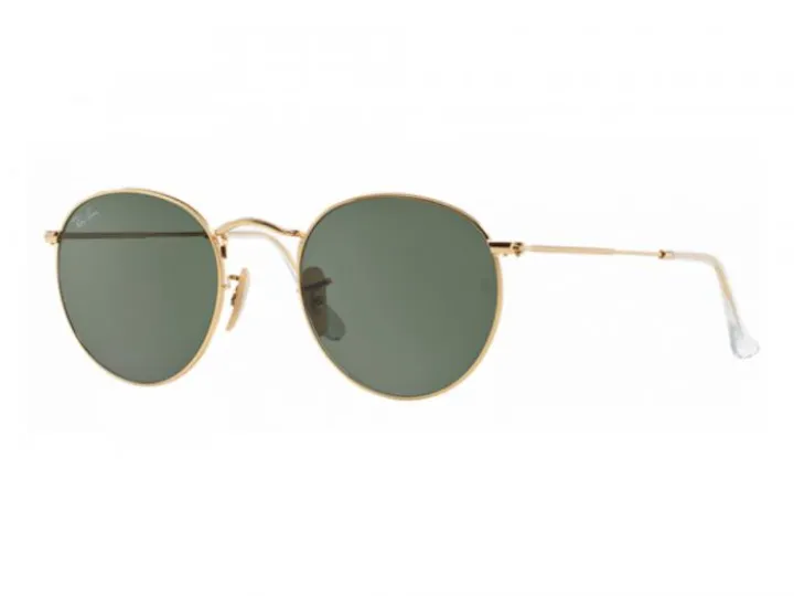 rb3447_001_tq Ray-Ban Round Metal Gold with Green Crystal Lenses