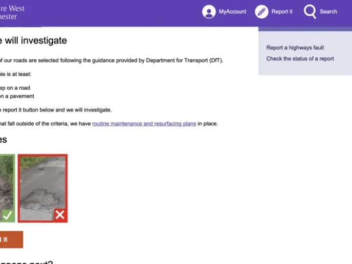 CWaC othole reporting section