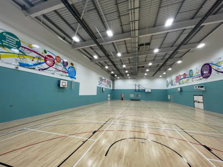 A view of the refurbished sports hall at St Paul's High School in Manchester