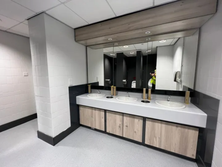 The refurbished washroom at QBE offices in Leeds