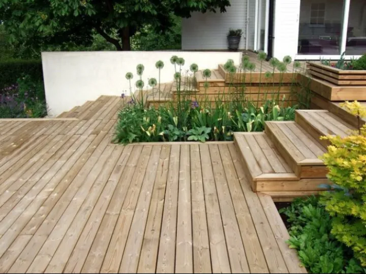 Decking with built-in planters
