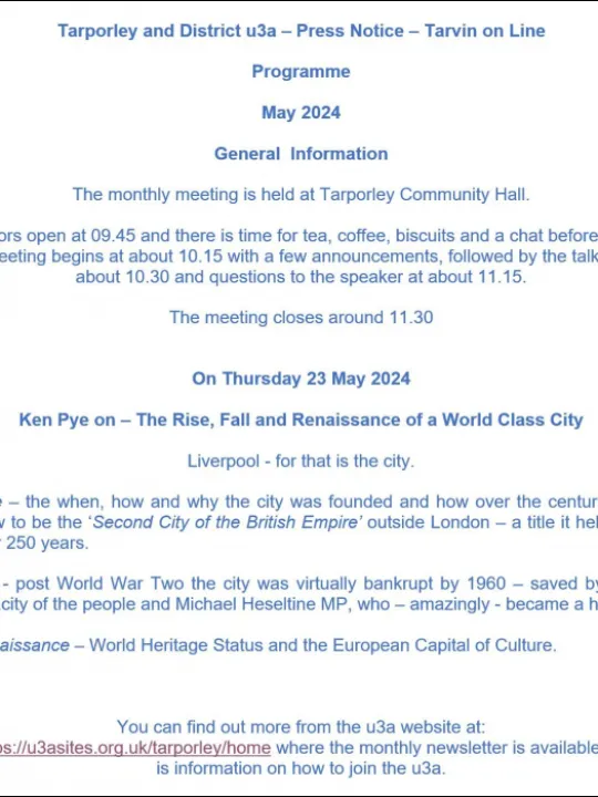 U3a   Press Notice  May 2024
