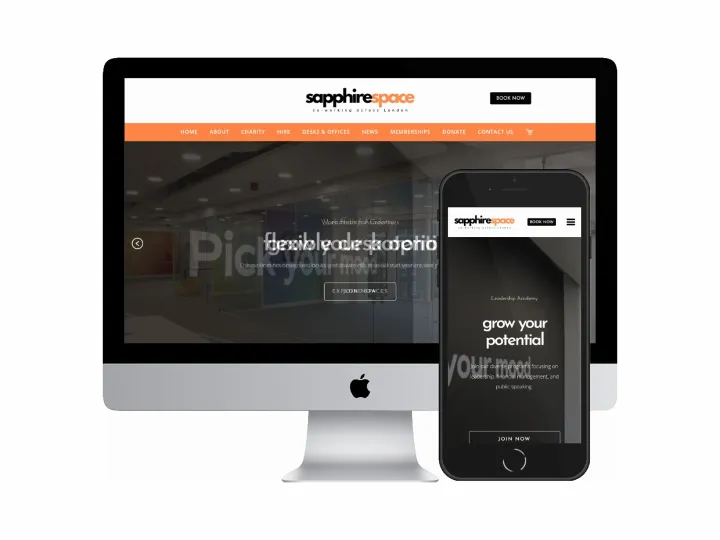 Desktop and mobile screenshots of the Sapphire Space website