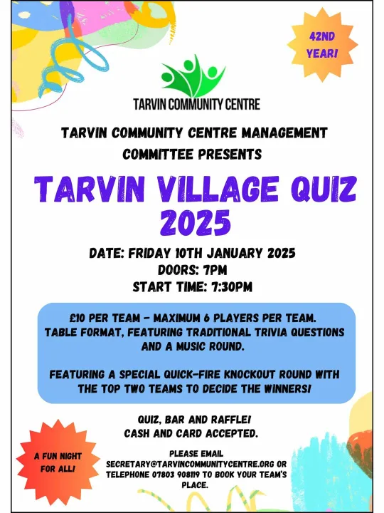 Tarvin Village Quiz Poster 2025 Final 4x3
