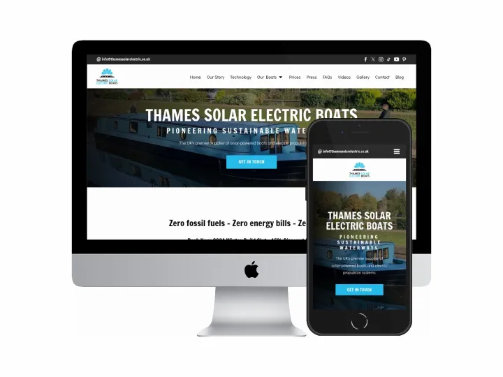 Desktop and mobile screenshots of the Thames Solar Electric website