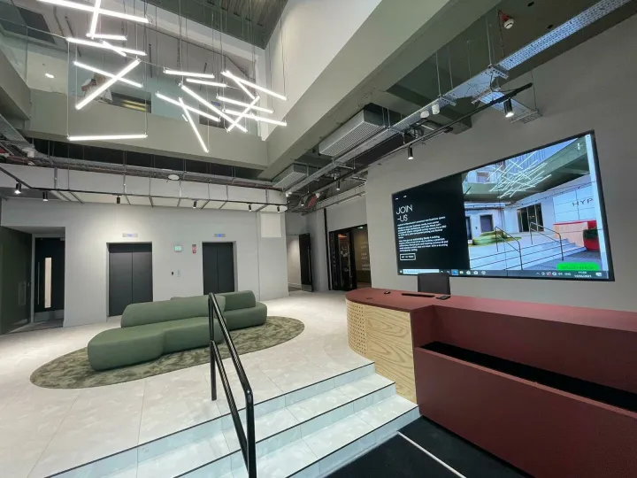 Bright modern office seating area