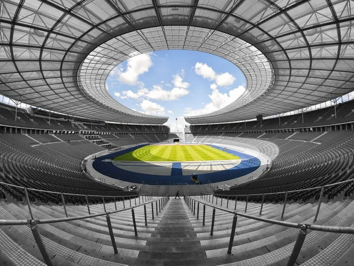 Stadium, olympic stadium, structure, field, sport, football, football stadium, berlin, symmetrical, extreme long shot, stadium, sport, football, football, football, football, football