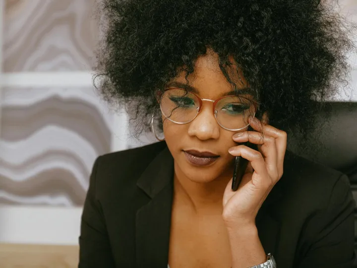 African American businesswoman in office, focused