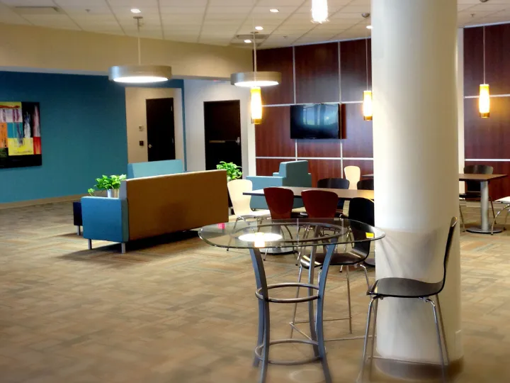 Modern open plan office reception area