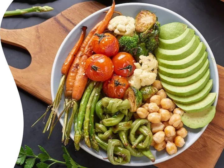Vegetarian Buddha bowl with fresh vegetable salad