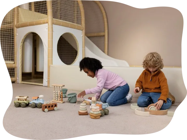 Full shot kids playing with eco toys