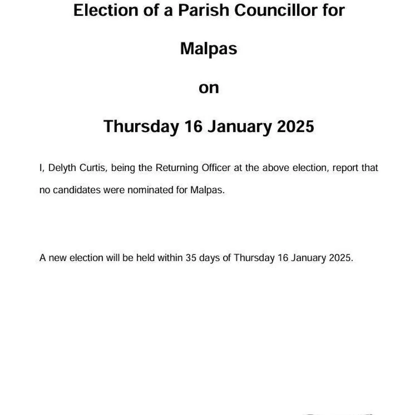 Election of Parish Councillor for Malpas