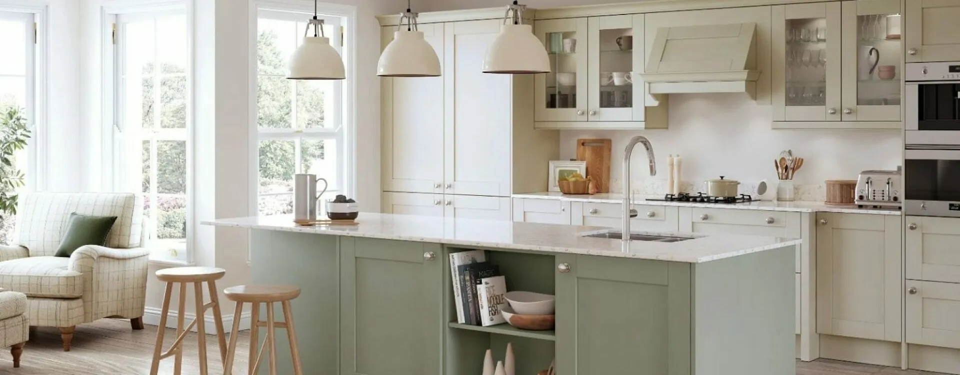 Alku Open Plan Light Shaker Kitchen With Island 1