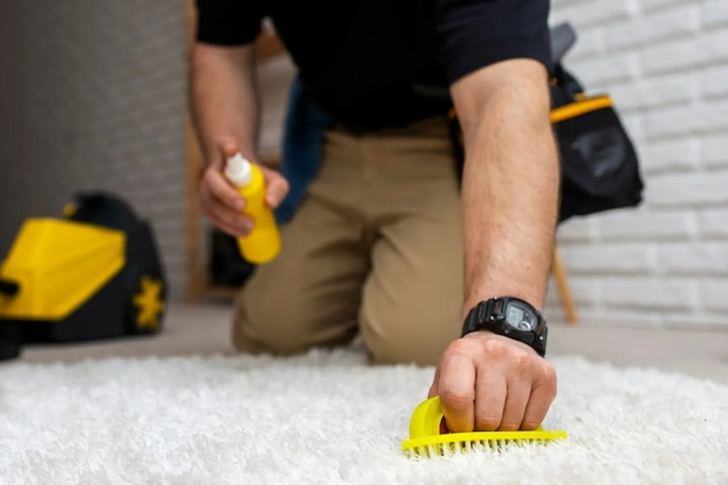 Man doing professional home cleaning service