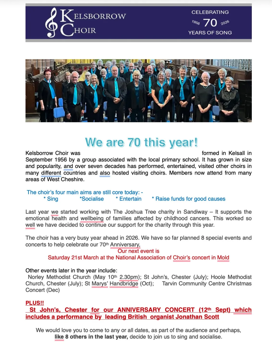 Kelsborrow Choir 70th