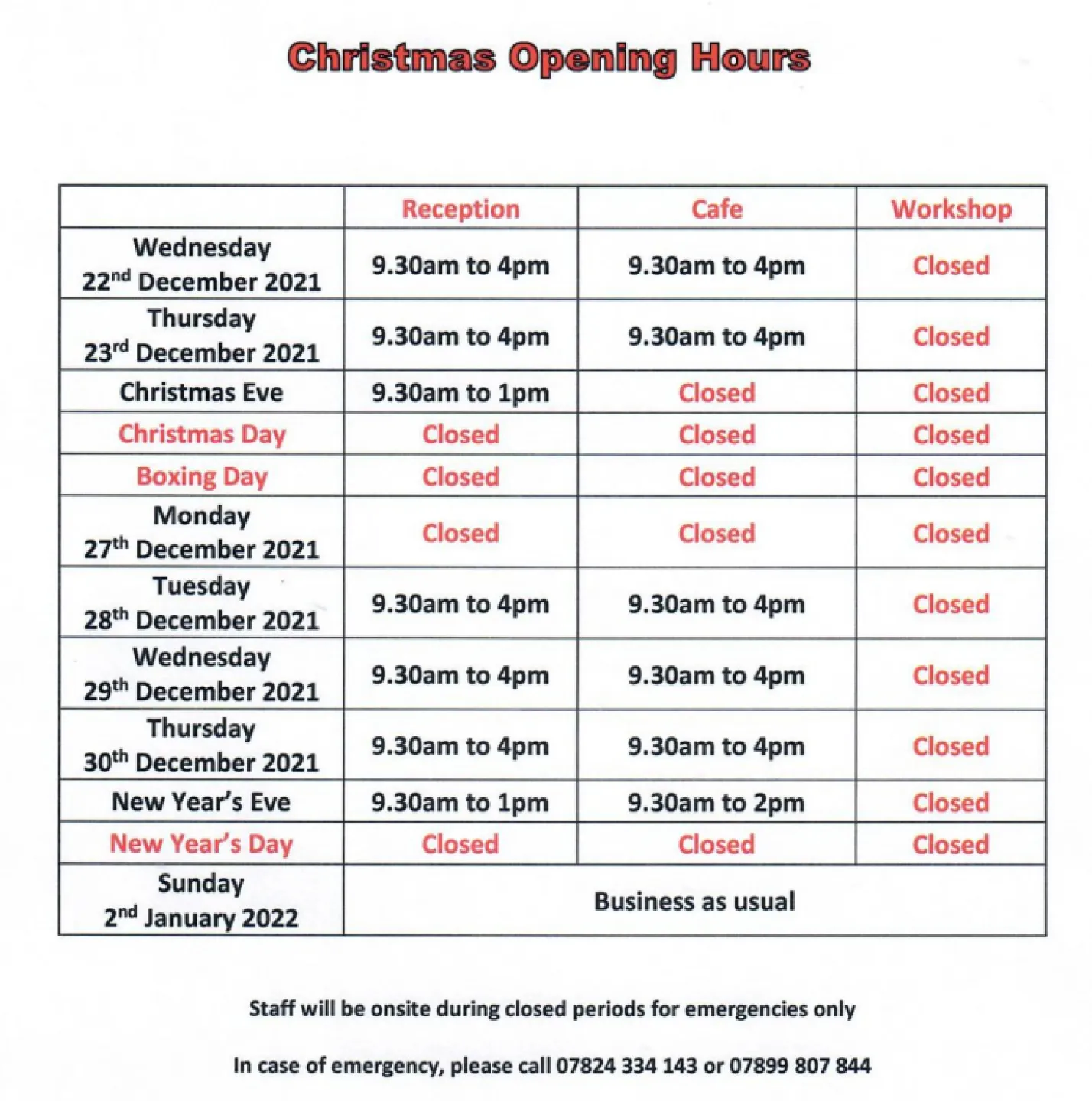 CHRISTMAS OPENING 2021 SMALL