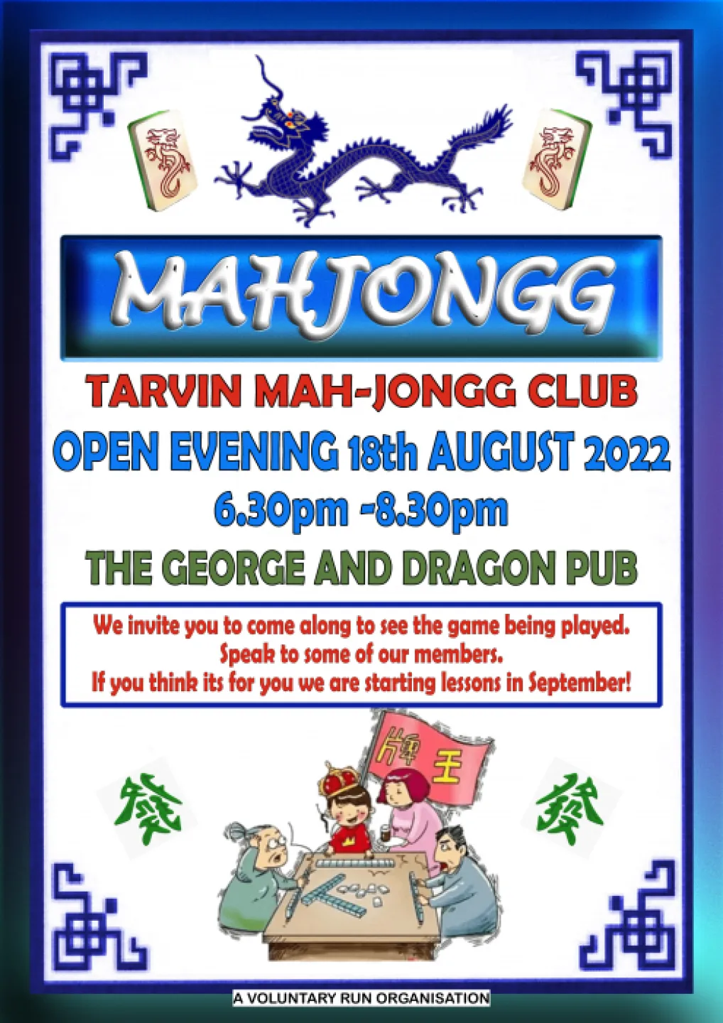 Mahjongg OPEN EVENING poster
