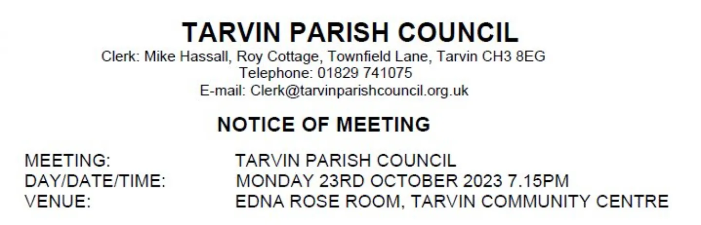 Parish Council Meeting notice October 2023