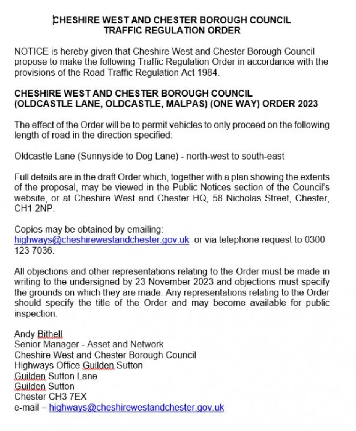 Oldcastle Lane One Way