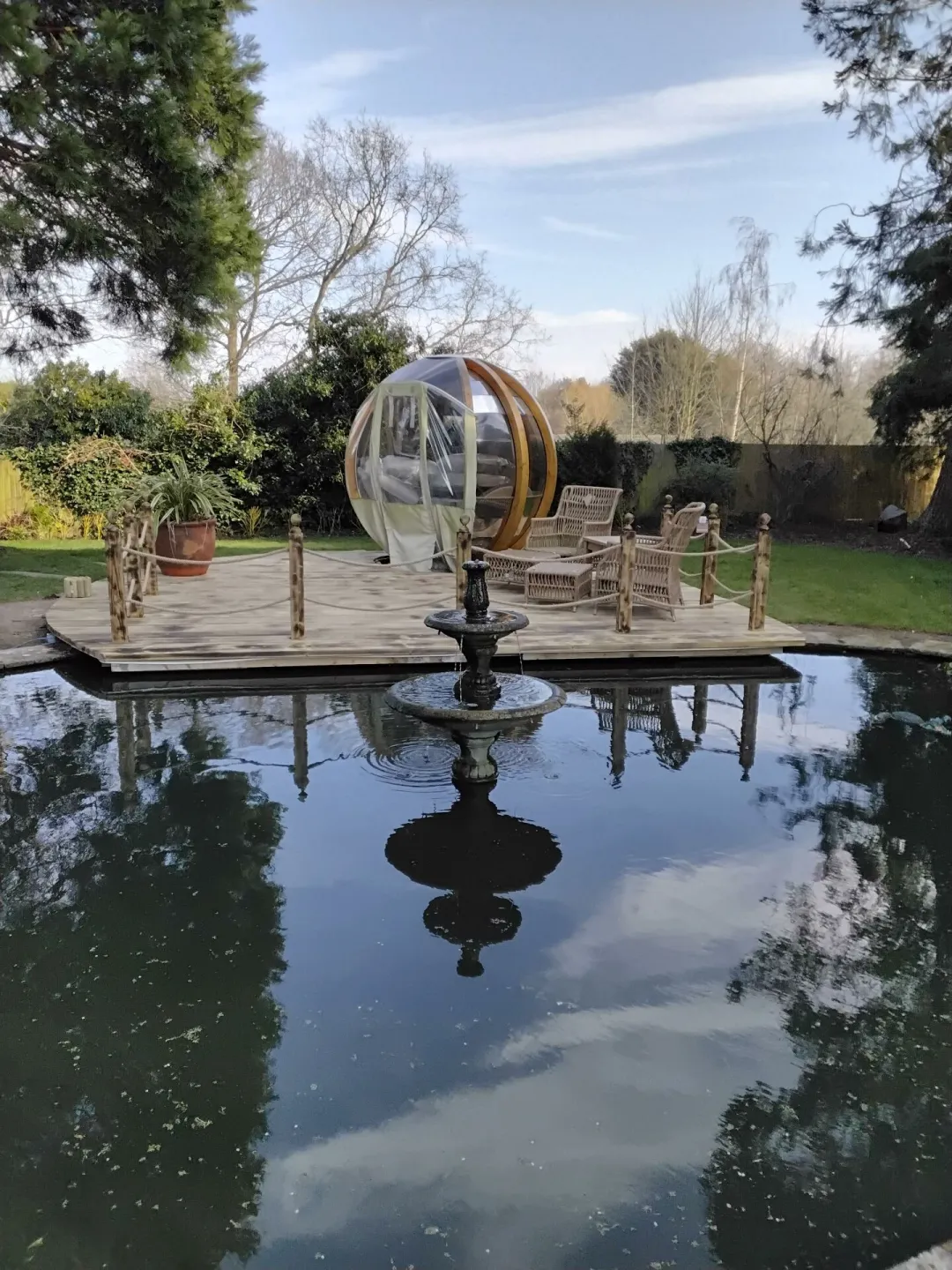 Raised garden decking with steps