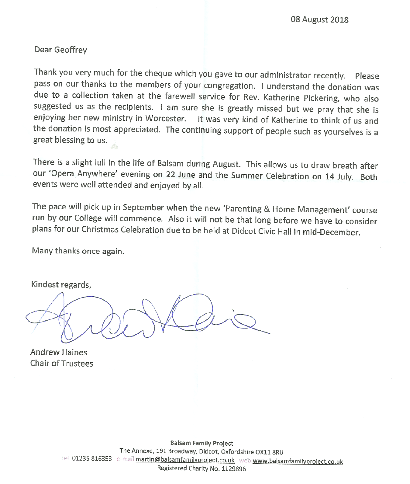Balsam letter