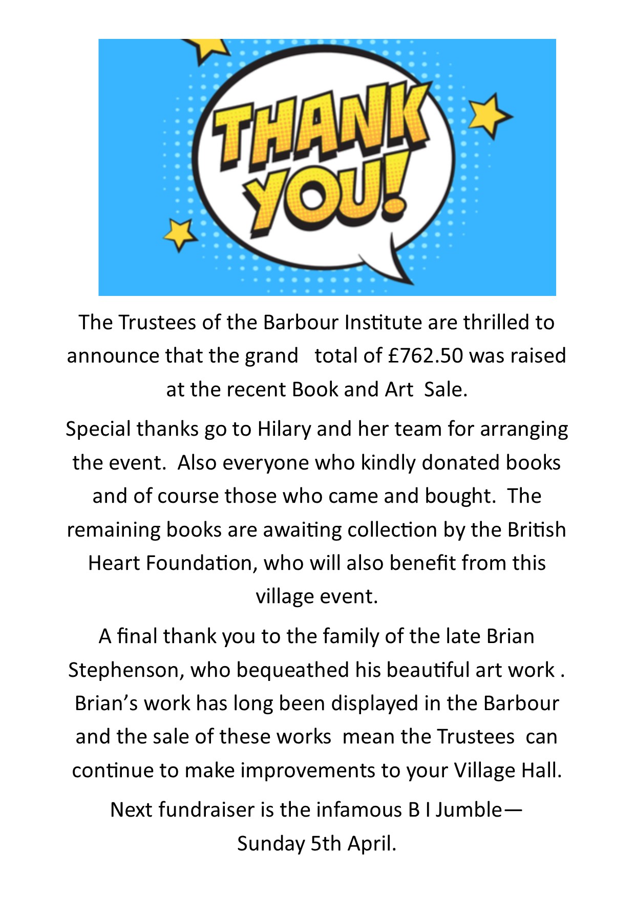 Book Sale Thank You